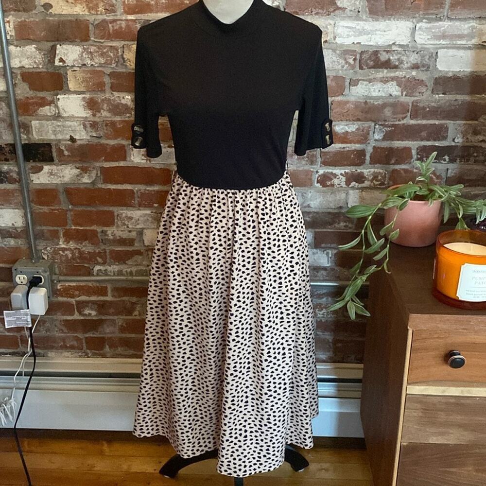 Women's Dress Dalmatian Print Belted -A-line Size M